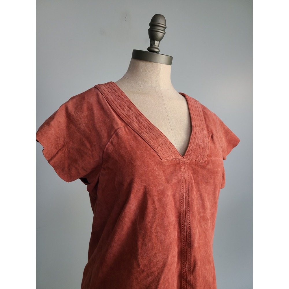 Banana Republic Heritage Women's M Goat Suede Leather‎ Top Coral Orange Luxury - Picture 3 of 6